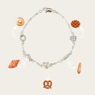 Moska Cute Silver Charm Bracelet – Sweet Bakery Theme | Heart Croissant Donut Waffle Gift for Her