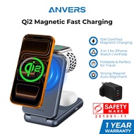 Anvers Qi2 3 in 1 Foldable Wireless Charger 15W Fast Charging Station for iPhone 17 16 15 Pro Max/iW