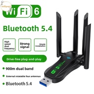 LOLLIPOP1 Dual Band WiFi6 USB Adapter, AX900 Bluetooth 5.4 900Mbps WiFi Dongle, Plug Play 4 Antenna 