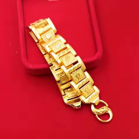 Luxury 24K 9999 Pure Gold real gold Fu word bracelet fashion men's watch chain