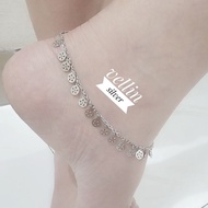 Authentic 925 Silver Anklet with White Gold Plating - Anklet Jewelry Anti-Rust 925 SilverWanita