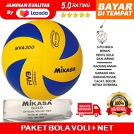PAKET BOLA VOLI MIKASA MVA 300 PLUS NET VOLI MIKASA GOLD - bola volly asli - bola voli mikasa origin