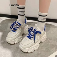 Lovito Casual Plain Colorblock Fashion Thick Sole Inner Height Increase Spread Cake Base Sneaker for