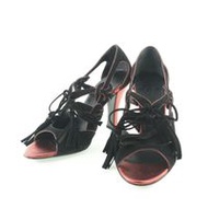 二手香奈兒 CHANEL 流蘇高跟鞋，G24622Y01088，黑色絨面革，尺寸 05P，女士。