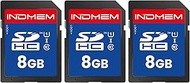 INDMEM 8GB SD Card (3 Pack), C10 SDHC UHS-I Memory Card U1 Class 10 SD Card High-Speed Full 4K HD Vi