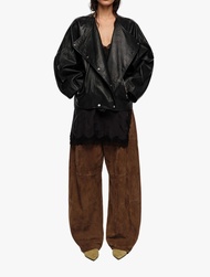 BIMBA Y LOLA - BLACK LEATHER DOUBLE-BREASTED JACKET