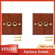2X 86 Type Solid Wood Panel Switch Wall Light Retro Brass Toggle Switch Wood Grain Electrical Switch Socket 2- Switch Factory Outlet