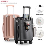 KINGSUN luggage bag travel Cup Holder & USB Charger Luggage 18/20/24/28 Inch ABS+PC Suitcase