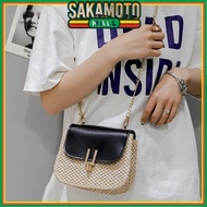 SLING BAG BLACK WOVEN RATTAN CREAM CHAIN PARTYWanita KOREA BOSNIA TA115C3