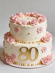 Acrylic 80th Birthday Cake Topper - Cheers to 80th Birthday Eighty Years Old Anniversary Party Cake 