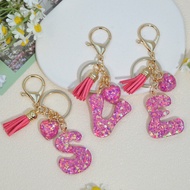 Elegant Pink Initial Letters Keychain for Women, Alphabet Fashion Holographic Sequins Backpack Acces