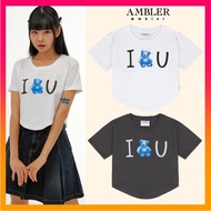 AMBLER Blue Bear Love U Round Hem Crop T-Shirts Women's Tee - 2 Colors