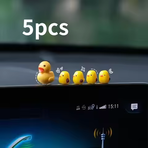 5pc shaped car decoration item, 1 big yellow duck + 4 clucking chicken figurines