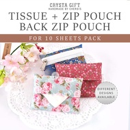 Handmade 2 in 1 Small Tissue Back Zip Pouch Coin Card Key Pouch Purse for 10 sheets tissue pack