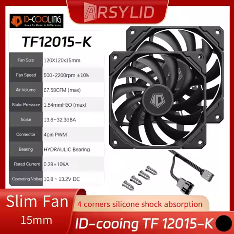 ID-COOLING TF12015-K 12015 Super Slim 15mm Thinckness Ultra-Thin PWM Temperature Control 12cm Chassi