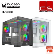 Invasion D-9000 Tempered Glass M-ATX Gaming Case - Black/White (AURORA FAN)
