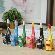 Set of 6 colorful decorative wooden cats