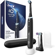 Oral-B iO Series 5 Limited Rechargeable Electric Powered Toothbrush, Black with 3 Brush Heads and Travel Case - Visible Pressure Sensor to Protect Gums - 5 Cleaning Modes - 2 Minute Timer