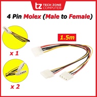 1 Molex to 2 Molex Cable 4 Pin Male Molex to 4 Pin Female Molex Wire Cable,  Y cable 1500mm