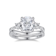 2.0ct Oval Moissanite Double Rings Band GRA Certificate 7x9MM Laboratory Diamond Ring Wedding Engage