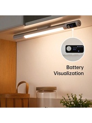 1入組充電式櫥櫃燈，電池電量可視化LED夜燈，磁吸安裝，動作感應自動開/關燈，適用於衣櫃、廚櫃、工作台等地方