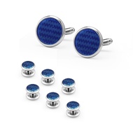 Men's Cufflinks French Shirt Blue Rounded Fiber Cufflinks Cufflink Suit