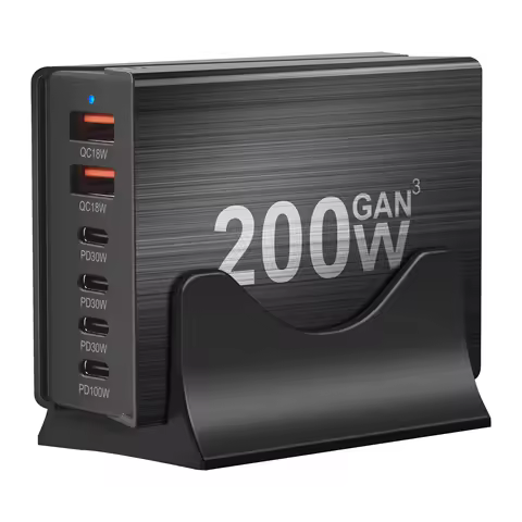 200W USB Type-C Fast Charger 6-Port GAN 4C2A Technology Compact GaN Charger Power Adapter for Rapid 