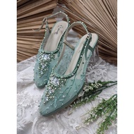 Kiyarisa sage green 7cm glass women's wedding shoes