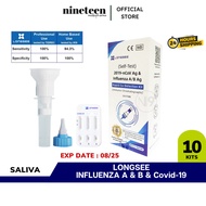 [INFLUENZA + Covid19 ] LONGSEE 3 in 1 Saliva Antigen Covid 19 Rapid Test Kit - 10's