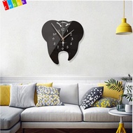 CHAAKIG Teeth Mirror Wall Clock, Wall Stickers Personality Hanging Clock, Acrylic Home Decor Modern Creative Mirror Clock
