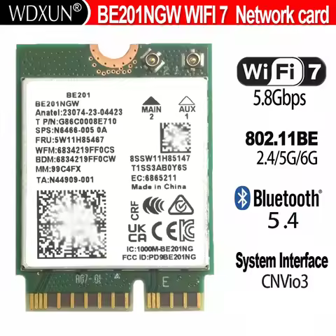 Tri-Band WIFI 7 802.11BE BE201 BE201NGW 8774Mbps Wireless Card M. 2 CNVIO 3 BT5.4 For Win10/11 64-Bi