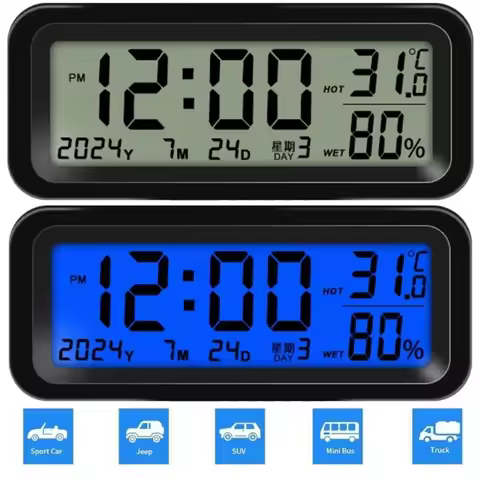 Q39F Solar LCD Car Digital Clock With Date Week Time Inner Temperature Display Solor Charging Car Cl