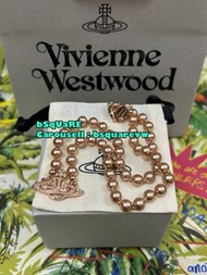 (有現貨！不用提問🙏🏻) 購自英國 絕版 Vivienne Westwood MINI BAS RELIEF CHOKER 合金 玫瑰香檳金 水鑽土星 LOGO 人造珍珠頸鏈 項鏈 項鍊 項鍊 (保証