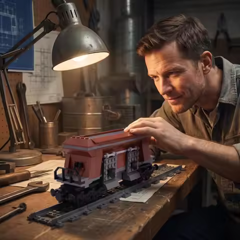 MOC Train Series Heavy Freight 8-Wheel Coal Hopper Car Building Block Kit, Compatible with Standard 