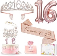 16th Birthday Gift Decorations Set, Including sash, Crown, Candle, Topper and Ballon.