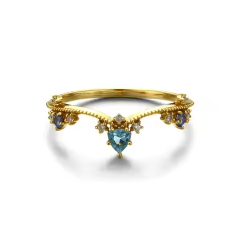 LAMOON Vintage Crown Ring Natural Topaz Rings For Women Gemstone 925 Sterling Silver Gold Vermeil En