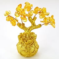 13cm Extra Large Golden Natural Citrine Lucky Tree Cash Bull Ingot Tree Decoration Sculpture Business Craft New Home Gift