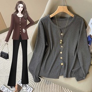 【45-150KG】Women's Oversized Autumn Slimming Hollow Out Long Sleeve T-shirt C15372