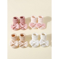 4 Pairs Toddler Socks with Bows Soft Cotton Cute Ankle Sock for Infants Girls Anty-Slip Newborn Baby