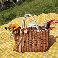 Shopping Basket Rattan Woven Grocery Basket Outdoor Picnic Supplies Full Set Trendy Handheld Ins
