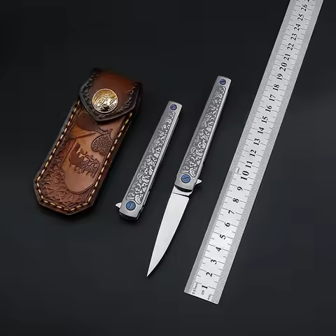 60-61HRC High Hardness Folding Knife MS3 TC4 Titanium Alloy Handle Pocket Knife M390 Powder Steel Fr