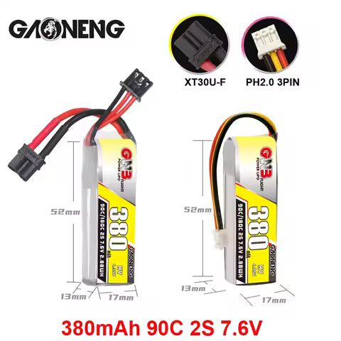 GAONENG GNB 90C 180C 7.6V 380mAh HV 2S Lipo Battery With XT30 PH2.0-3P Connector For FPV Drone RC Qu