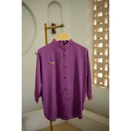Baju Kemeja Blouse Atasan Outfit Wanita Populer Hitam Biru Navy Polos Rayon Twill Premium Fit Body P