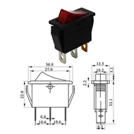 KCD8-211N/2111N Small Rocker Switch Red 3 Pins 2 Gears with Light KCD3 Rocker-Shaped Rocker Power Bu
