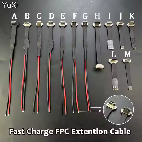 Type-C Micro USB Connector FPC 2Pin 3Pin W/ Resistor R1 Soft Flat Cable Male Charging Cable Fast Cha