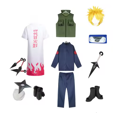 Brdwn Konoha Hokage Namikaze Minato Cosplay Costume Full set (suit+vest+cloak+Headband+Shoes+Kunai+b