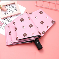 小熊三折黑膠傘太陽傘自動傘折疊防曬遮陽傘雨傘卡通全自動雨傘（自動小熊一粉色）