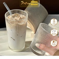 Glass cup, coffee cup with vertical striped pattern, flared shape, high quality, capacity 333ml