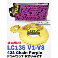 JRP Sprocket Set 415 Yamaha LC135 V1 V8 Heavy Rantai 428 PURPLE Chain Gold Steel R28T-42T Motor LCV8
