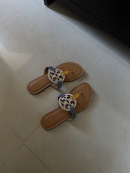 Tory Burch Miller 皮革夾腳拖鞋 白色、藍色、黃色拼色皮革